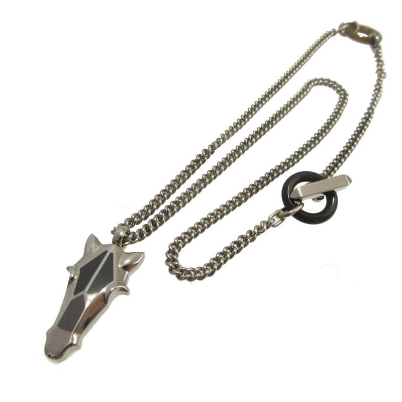 Hermes Destrier Gd0233 Metal Buffalo Horn Silver Necklace 1382 — view 4