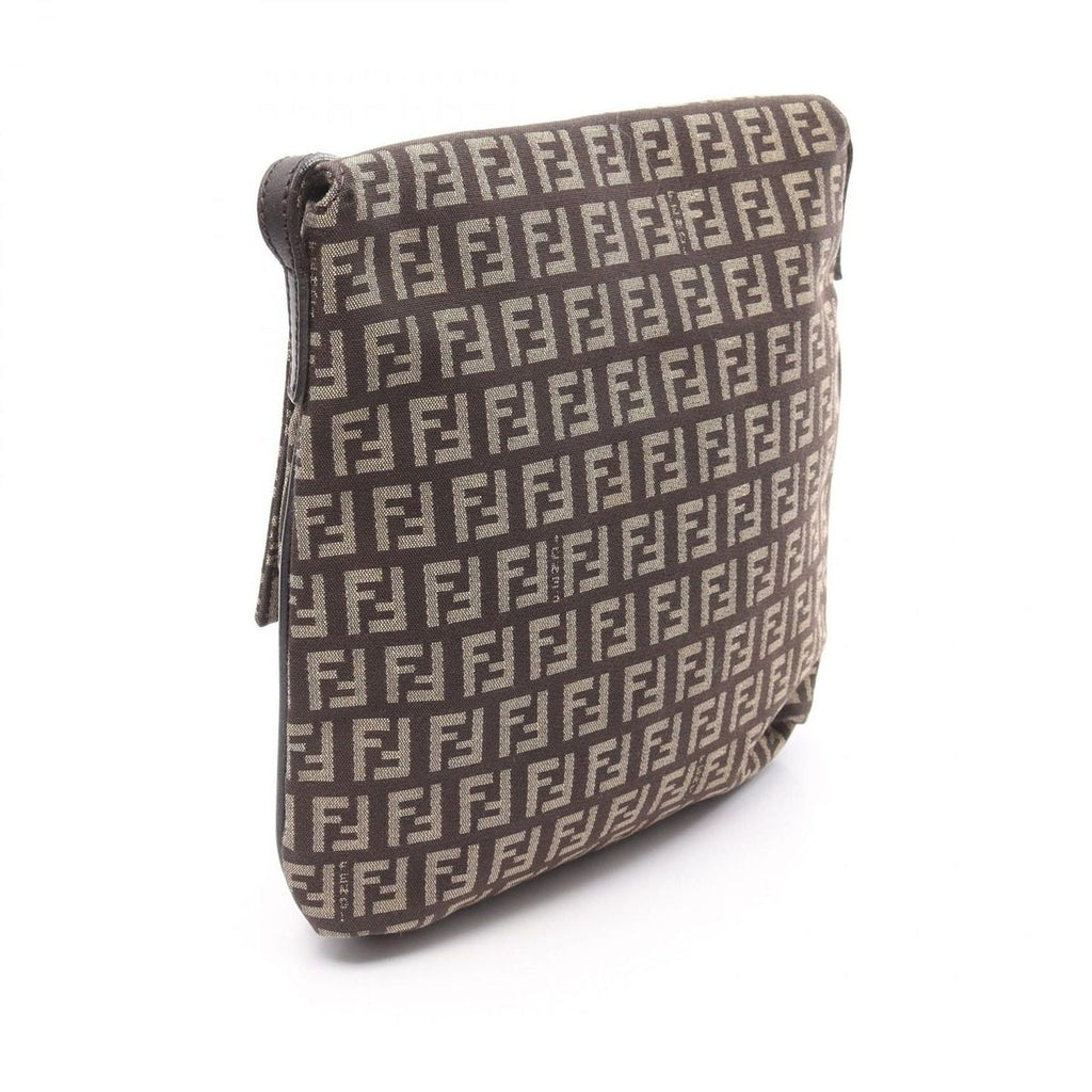 Fendi Shoulder Bag Zucchino Brown Beige Canvas Leather — view 2