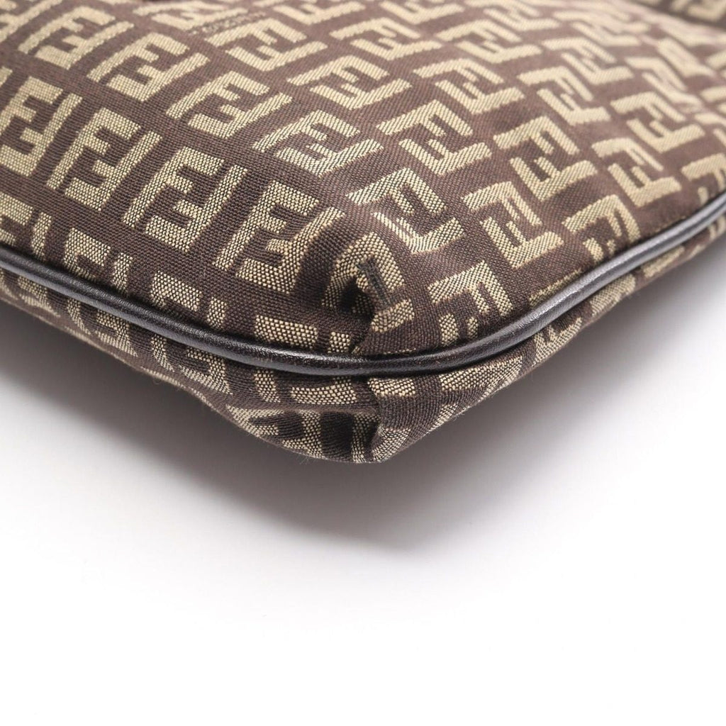 Fendi Shoulder Bag Zucchino Brown Beige Canvas Leather — view 6