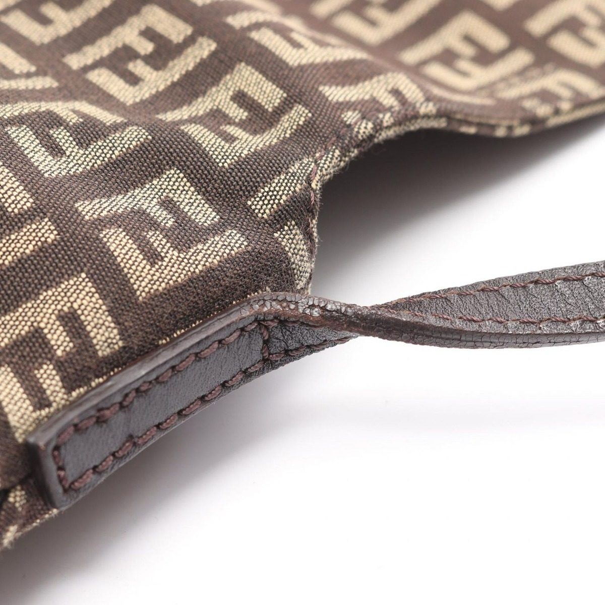 Fendi Shoulder Bag Zucchino Brown Beige Canvas Leather — view 8