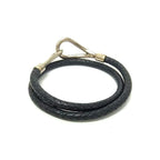 Hermes Choker Jumbo Black Leather Braided 2 Strand Bracelet Silver — view 3
