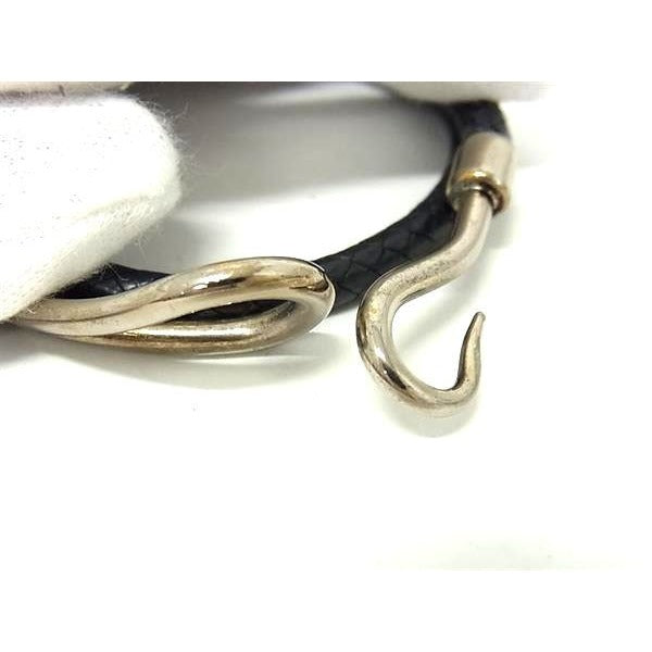 Hermes Choker Jumbo Black Leather Braided 2 Strand Bracelet Silver — view 4