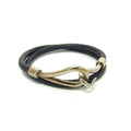 Hermes Choker Jumbo Black Leather Braided 2 Strand Bracelet Silver