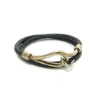 Hermes Choker Jumbo Black Leather Braided 2 Strand Bracelet Silver
