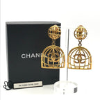 Chanel CC Logo Birdcage Vintage Swing Earrings 2 9 Gold