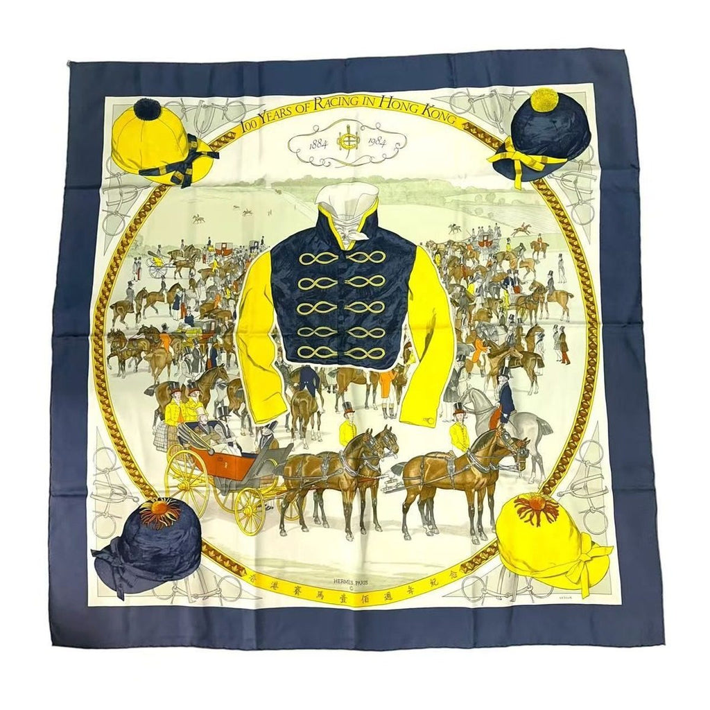 Hermes Carre 90 Scarf Hong Kong Horse Racing Anniversary 100 Years of in Gray — view 2