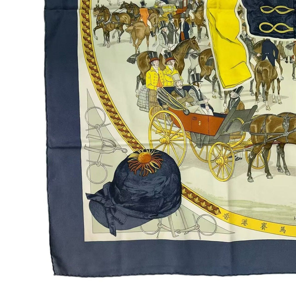 Hermes Carre 90 Scarf Hong Kong Horse Racing Anniversary 100 Years of in Gray — view 5