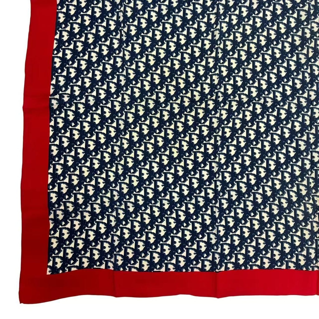 Dior Christian Trotter Pattern Silk Scarf Navy Red — view 5