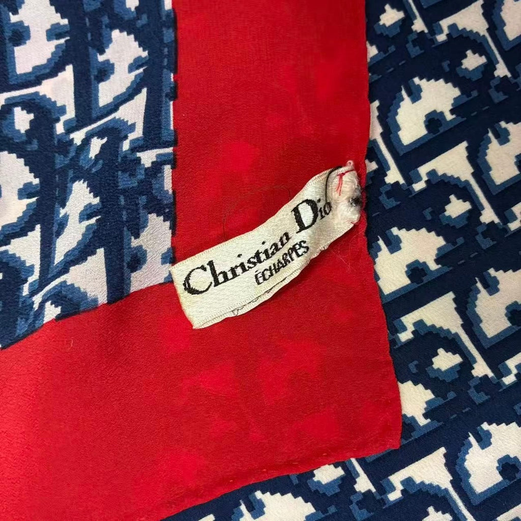 Dior Christian Trotter Pattern Silk Scarf Navy Red — view 7