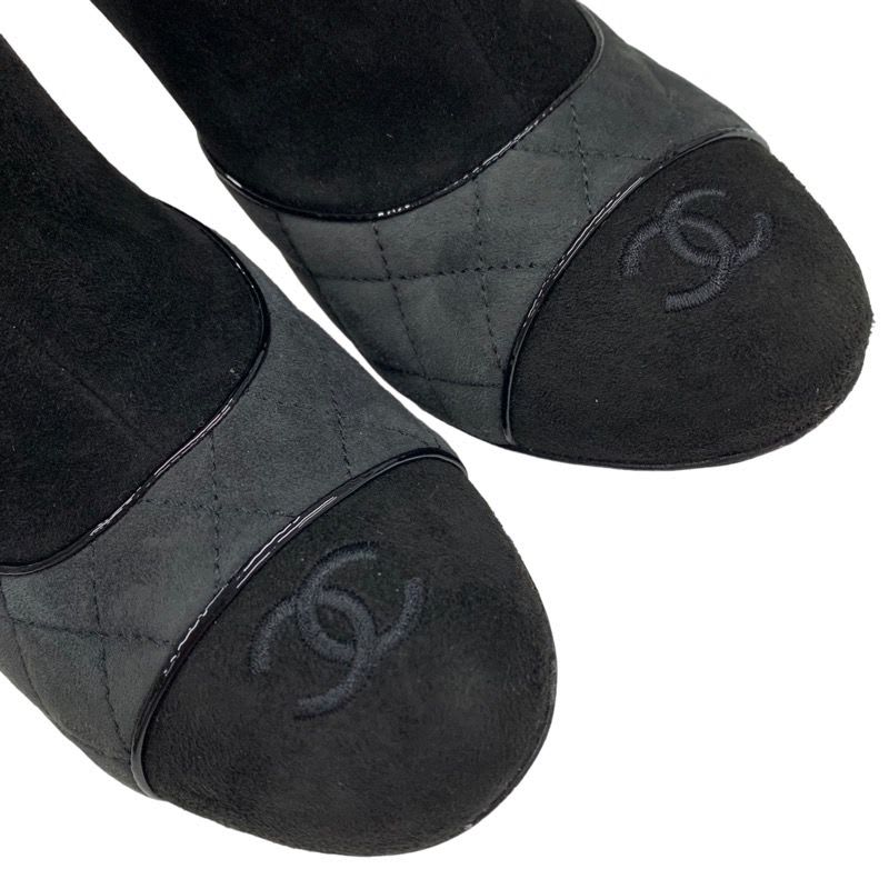 Chanel Boots Short Shoes Suede Black Gray Coco Mark Quilted — view 9
