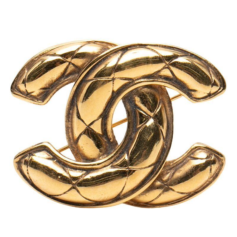 Chanel CC Logo Quilted Brooch Gold Plated