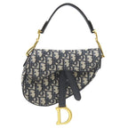 Dior 2-Way Bag Trotter Saddlebag Canvas Leather Oblique Jacquard Navy Gold