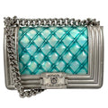 Chanel Boy Enamel Leather Lambskin Silver Light Blue Shoulder