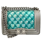Chanel Boy Enamel Leather Lambskin Silver Light Blue Shoulder