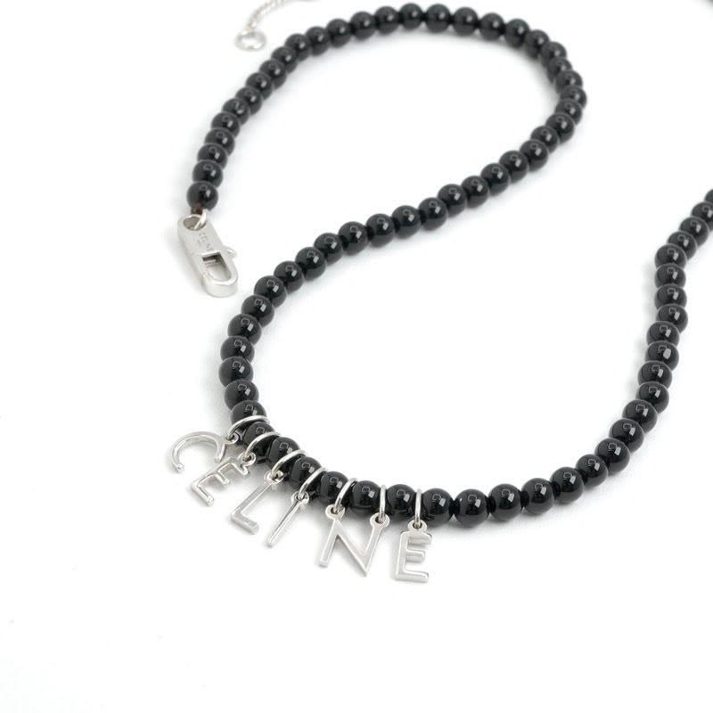 Celine Necklace Pendant Choker Black Silver Logo Onyx — view 2
