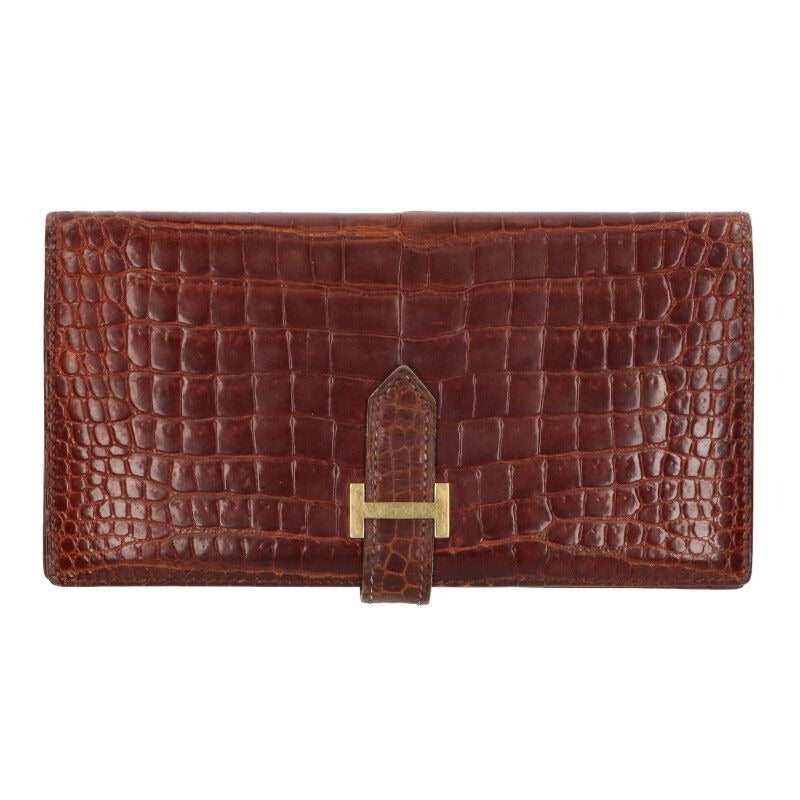 Hermes Bearn Souffle Porosus Shine Wallet Brown Tone