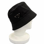 Prada Re-Nylon Leather Triangle Logo Bucket Hat Black — view 6