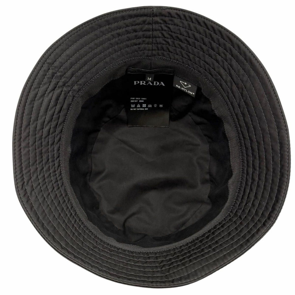 Prada Re-Nylon Leather Triangle Logo Bucket Hat Black — view 7