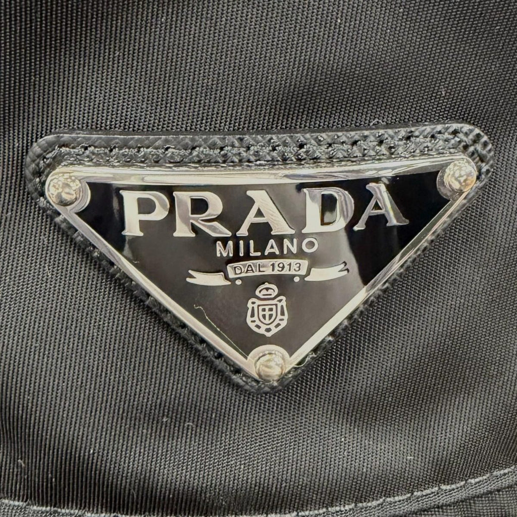 Prada Re-Nylon Leather Triangle Logo Bucket Hat Black — view 8