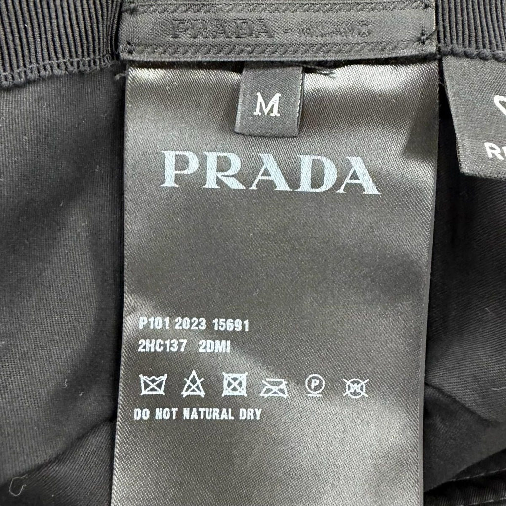 Prada Re-Nylon Leather Triangle Logo Bucket Hat Black — view 9