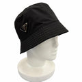 Prada Re-Nylon Leather Triangle Logo Bucket Hat Black