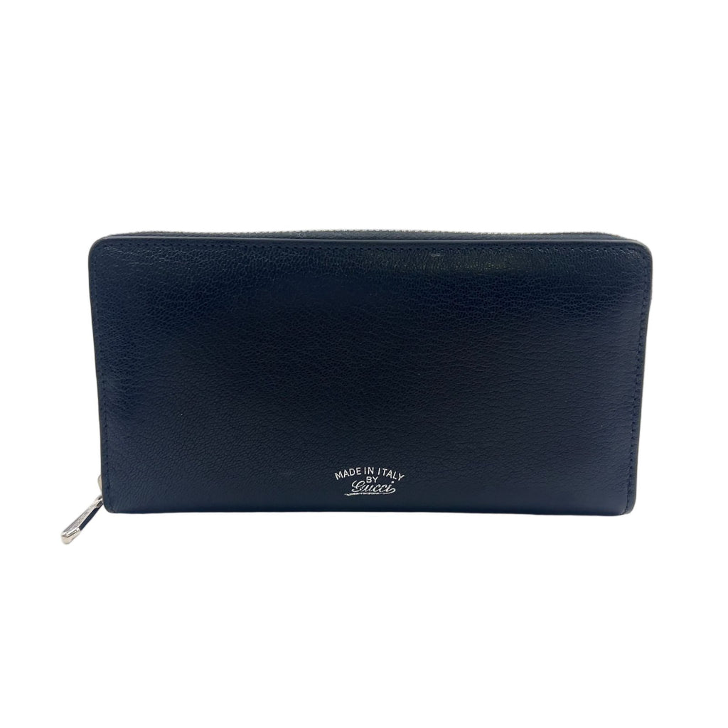 Gucci Lila Zip Around Leather Black Wallet Silver