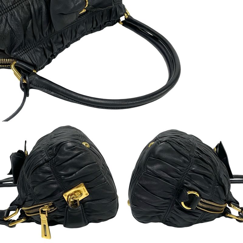 Prada Logo Hardware Ribbon Motif Leather Gathered — view 6