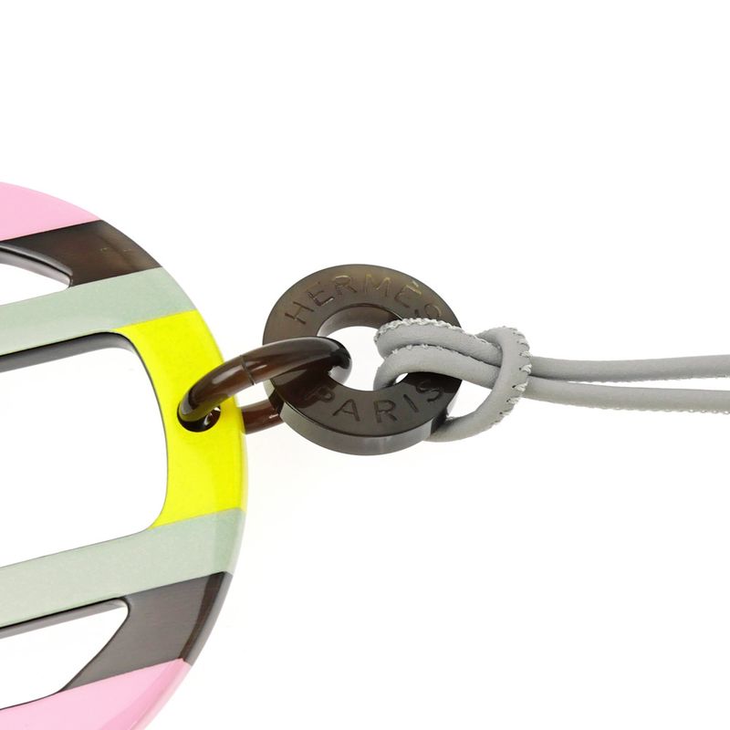 Hermes Necklace H Equipe Buffalo Horn Pink Gray Yellow Pendant — view 7