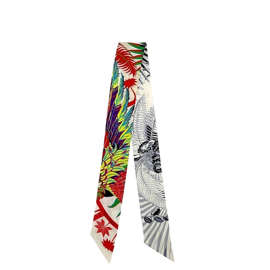 Hermes Ribbon Scarf Twill Multicolor White Phoenix Myth