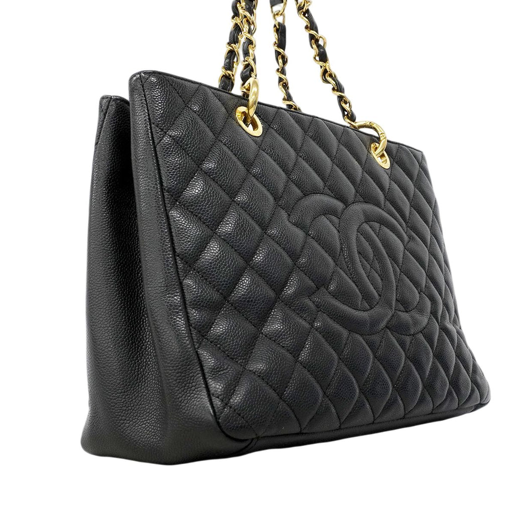 Chanel Chain Tote Quilted Caviar Leather Black Gold — view 2