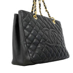 Chanel Chain Tote Quilted Caviar Leather Black Gold — view 2