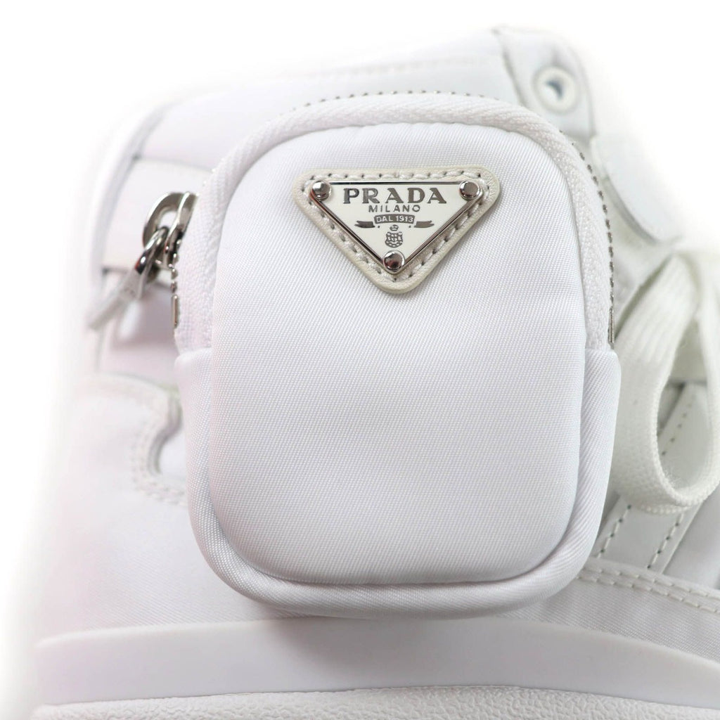 Prada Triangle Plate High Cut Sneakers with Re-Nylon Pouch White 24 — view 8