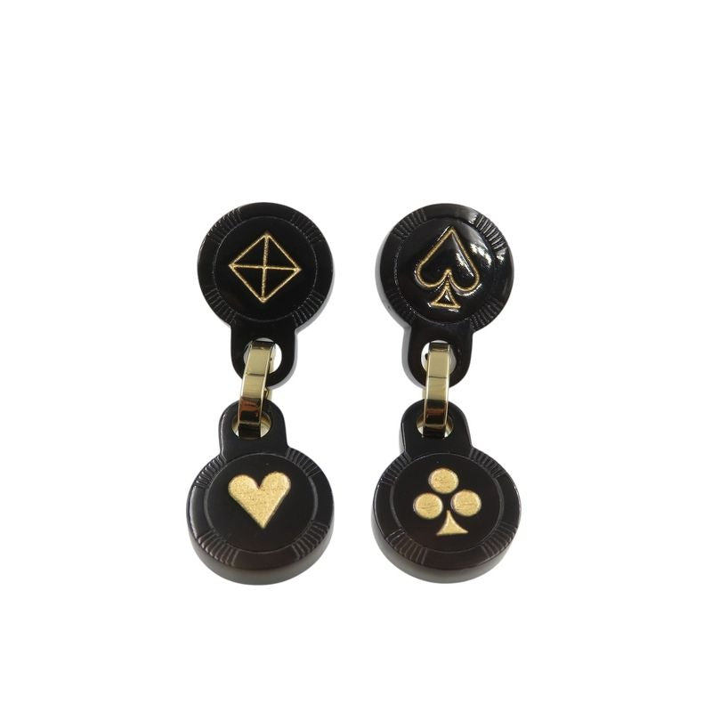 Hermes Fete Vos Joux Earrings Trump Motif Buffalo Horn Metal Black — view 2