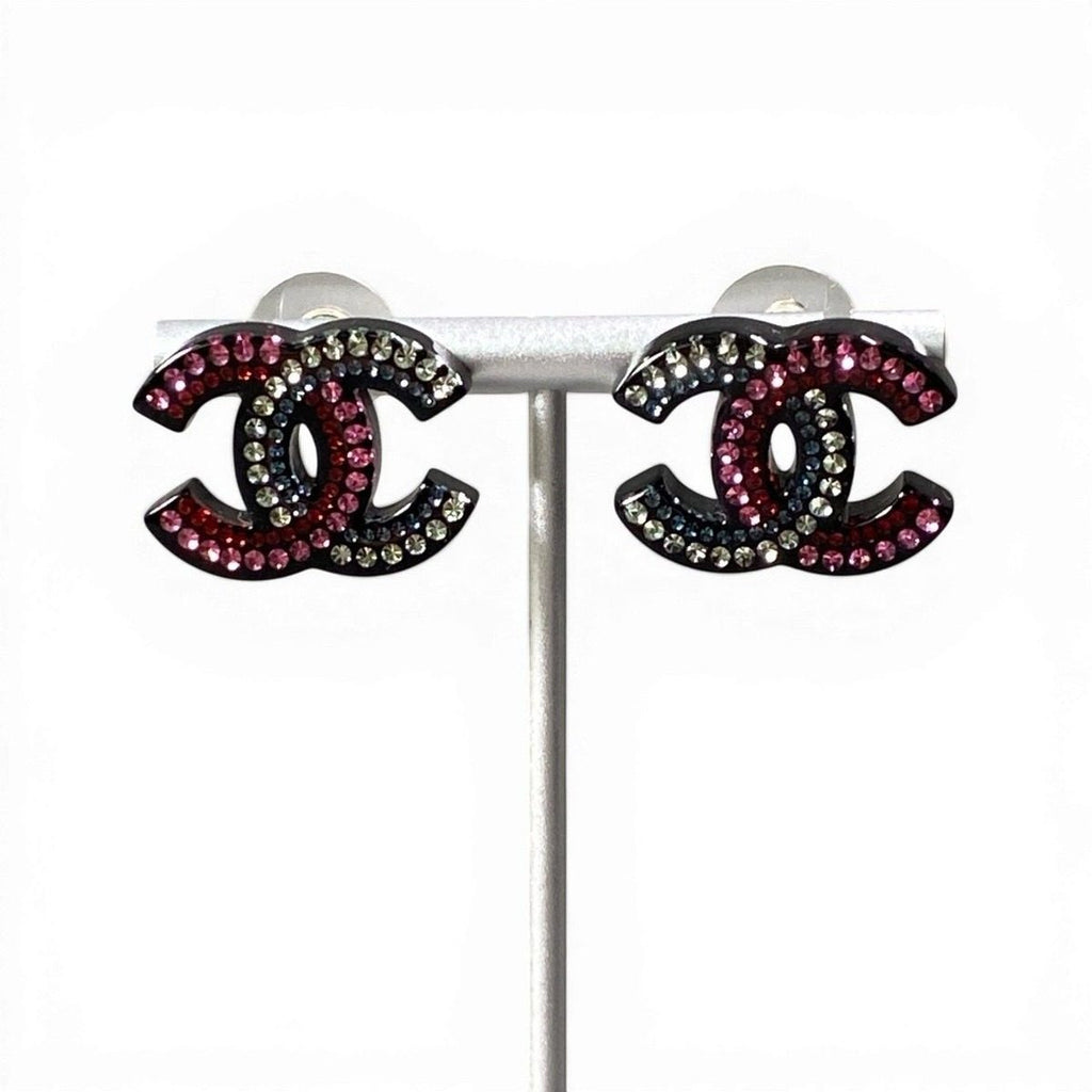 Chanel D9 Earrings CC Logo Rhinestone Multicolor — view 2