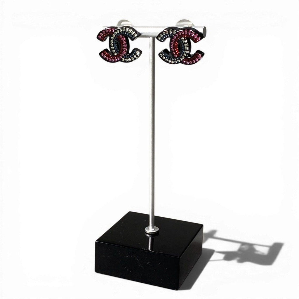 Chanel D9 Earrings CC Logo Rhinestone Multicolor