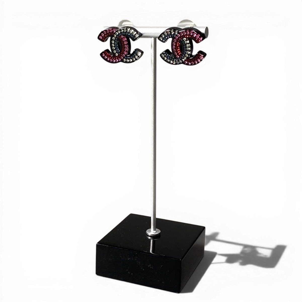 Chanel D9 Earrings CC Logo Rhinestone Multicolor