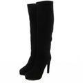 Prada Suede Long Boots High Heels Thick Sole Side Zip 36.5 Black GV GY62