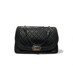 Chanel Bag Shoulder Lambskin Black Silver Quilted Boy