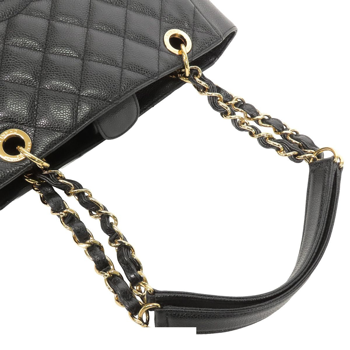Chanel Chain Tote Bag Black Gold Caviar Leather CC Logo — view 4