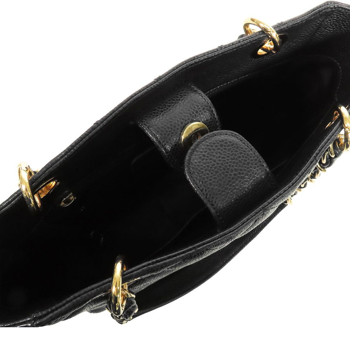Chanel Chain Tote Bag Black Gold Caviar Leather CC Logo — view 5