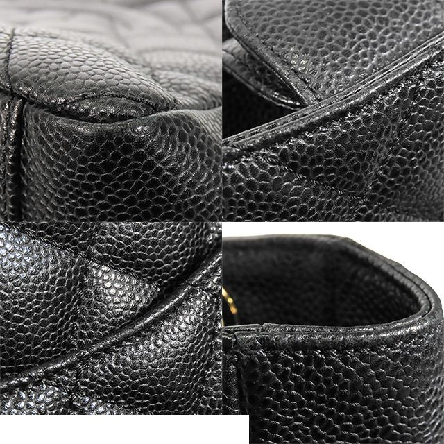 Chanel Chain Tote Bag Black Gold Caviar Leather CC Logo — view 6