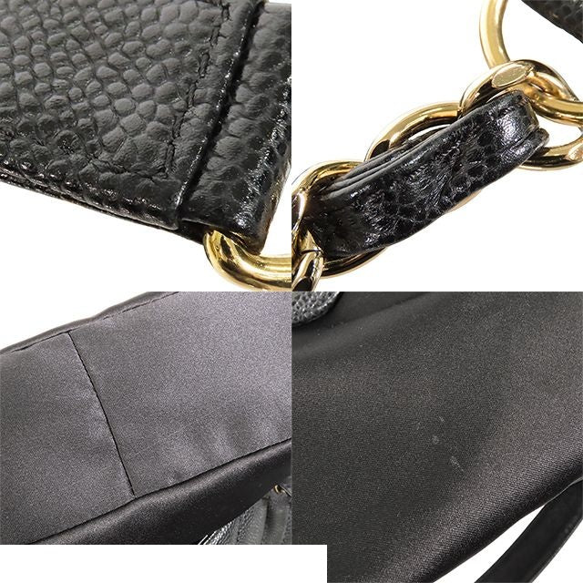 Chanel Chain Tote Bag Black Gold Caviar Leather CC Logo — view 7