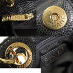 Chanel Chain Tote Bag Black Gold Caviar Leather CC Logo — view 8