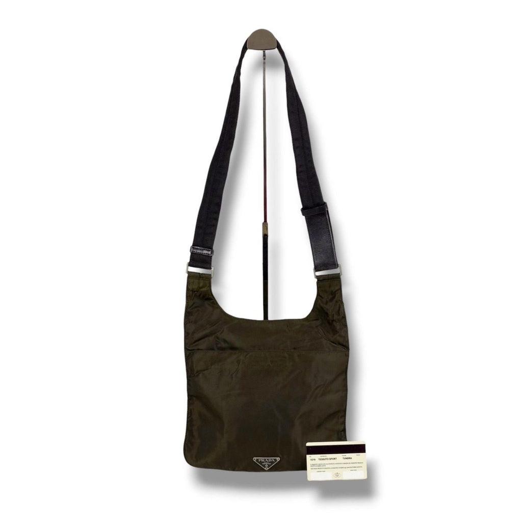 Prada Triangle Logo Shoulder Bag Khaki Tessuto — view 3