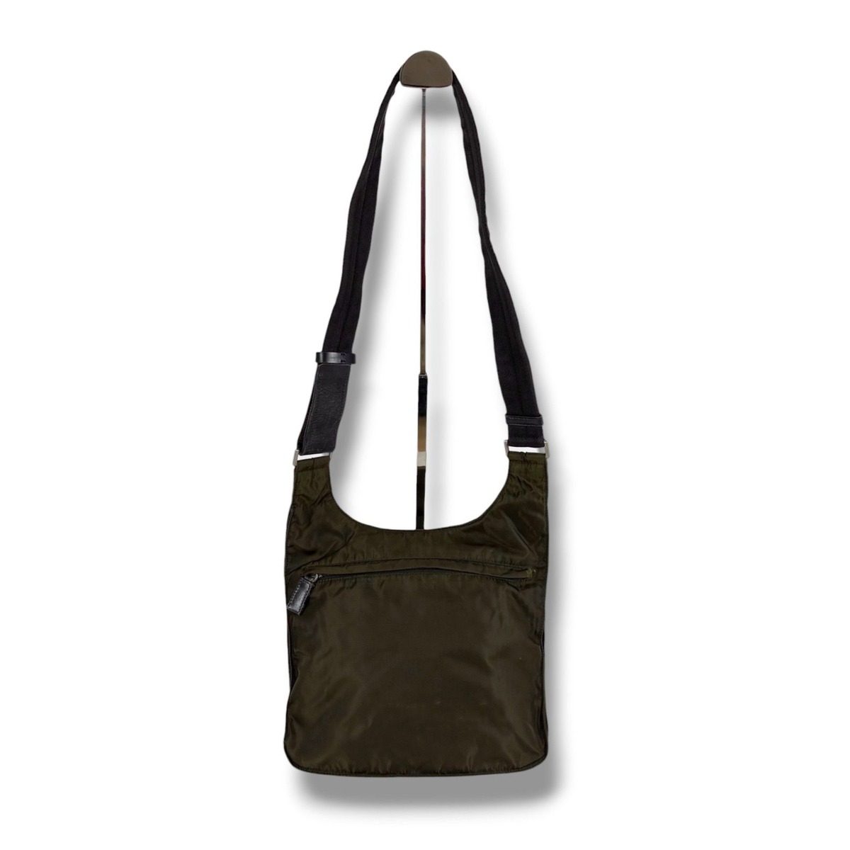 Prada Triangle Logo Shoulder Bag Khaki Tessuto — view 4