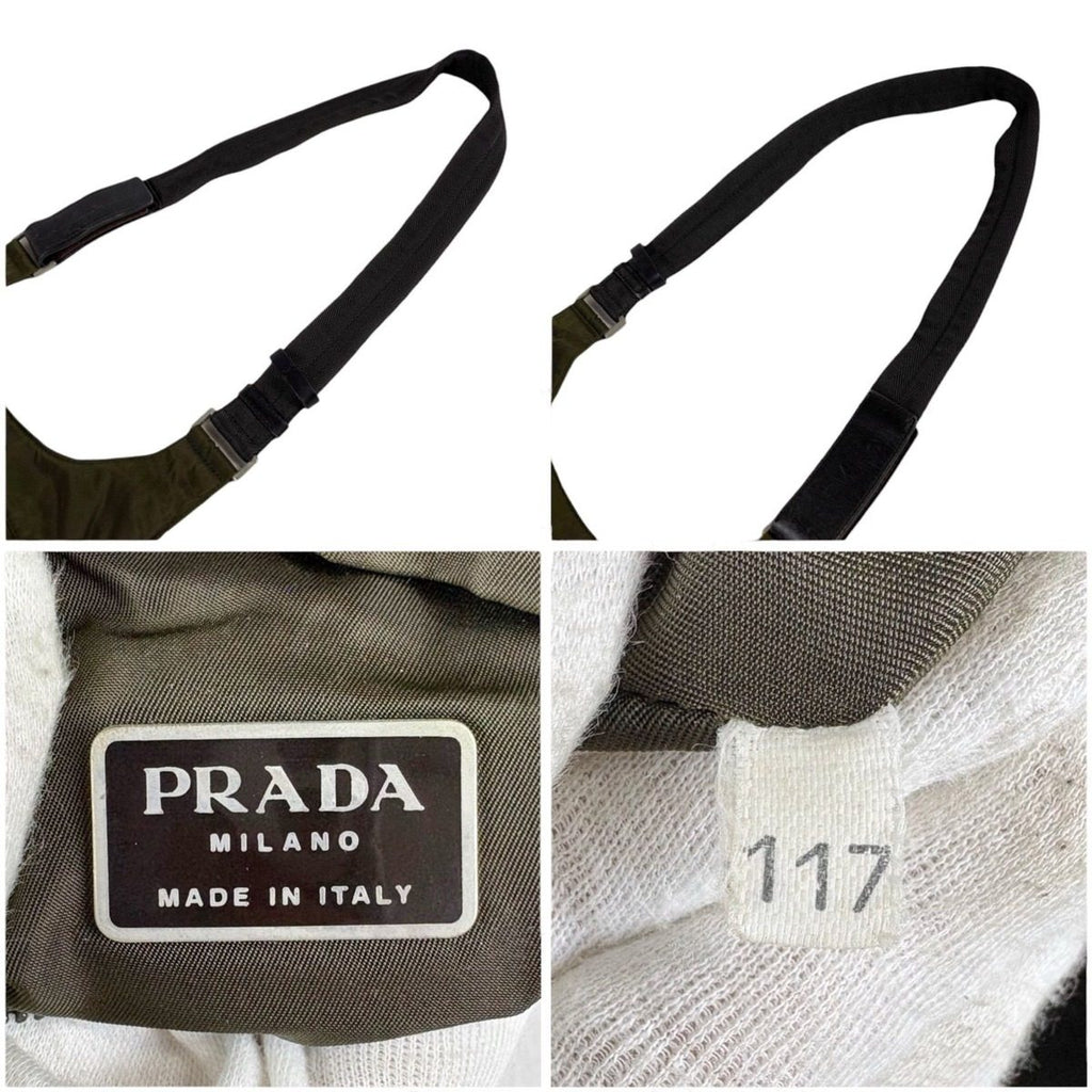 Prada Triangle Logo Shoulder Bag Khaki Tessuto — view 8