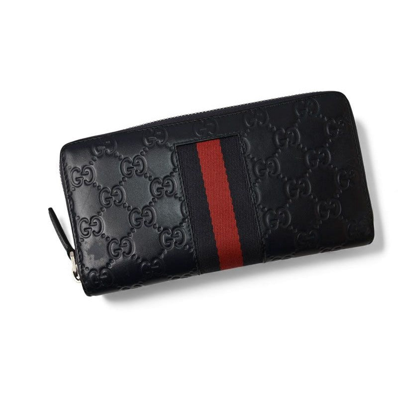 Gucci Wallet Long Round Zipper Webline Guccissima Dark Navy Red — view 2