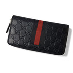Gucci Wallet Long Round Zipper Webline Guccissima Dark Navy Red — view 3