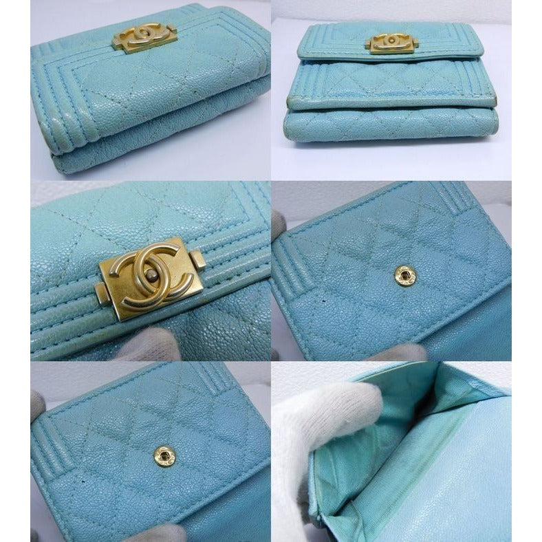 Chanel Boy Compact Wallet Trifold Mini Light Blue — view 3