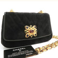 Chanel Chain Shoulder Gripoix 1993 Suede Black Chevron